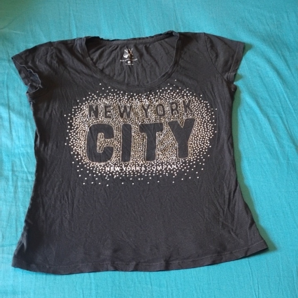 New York & Company Black Rhinestone 'New York City' Short Sleeve Tee
